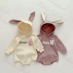 0-2 Year Old Cute Rabbit Baby Jumpsuit Personalized Name Long Sleeve Baby Autumn Hooded Romper Baby Shower Gift Suit with Names