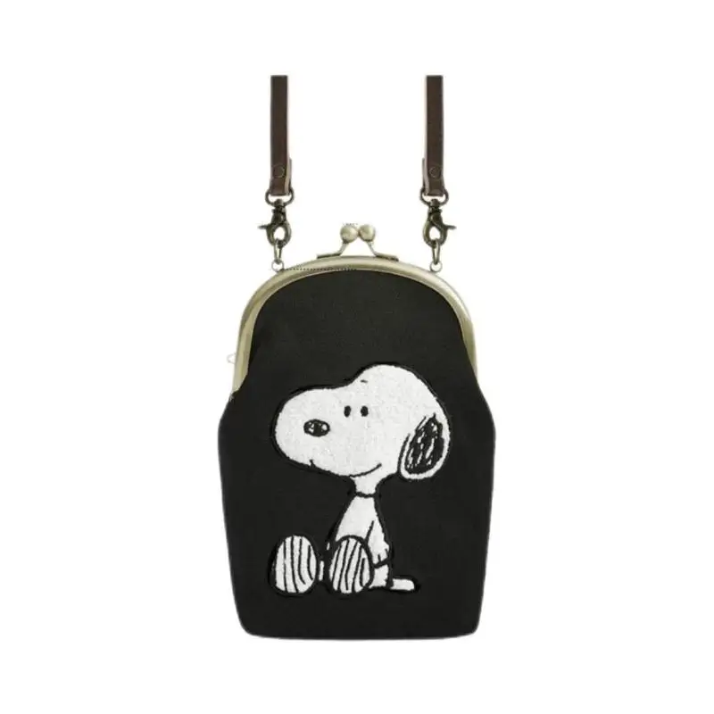 Kawali Cute Cartoon Snoopy Embroidery Kiss Lock Shoulder Bag Fashion Versatile Women Handbag Portable Phone Bag Vintage Frame