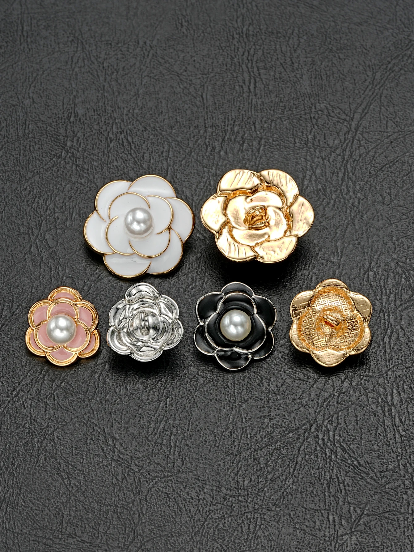 5pcs alloy pearls Rhinestones Buttons Multi-color Creative Camellia  Jewelry Earrings hair crafts, DIY jewelry accessories