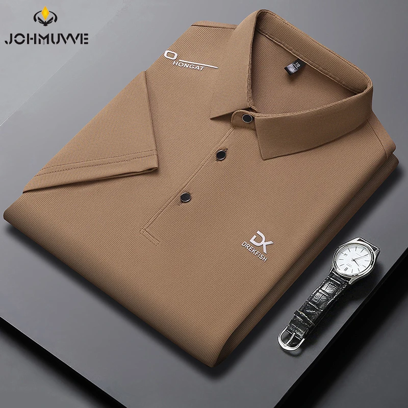 New Men's Business Casual Short Sleeved Shirt with Badge Solid Color Polo Shirt Fashionable Breathable Comfortable Versatile Top