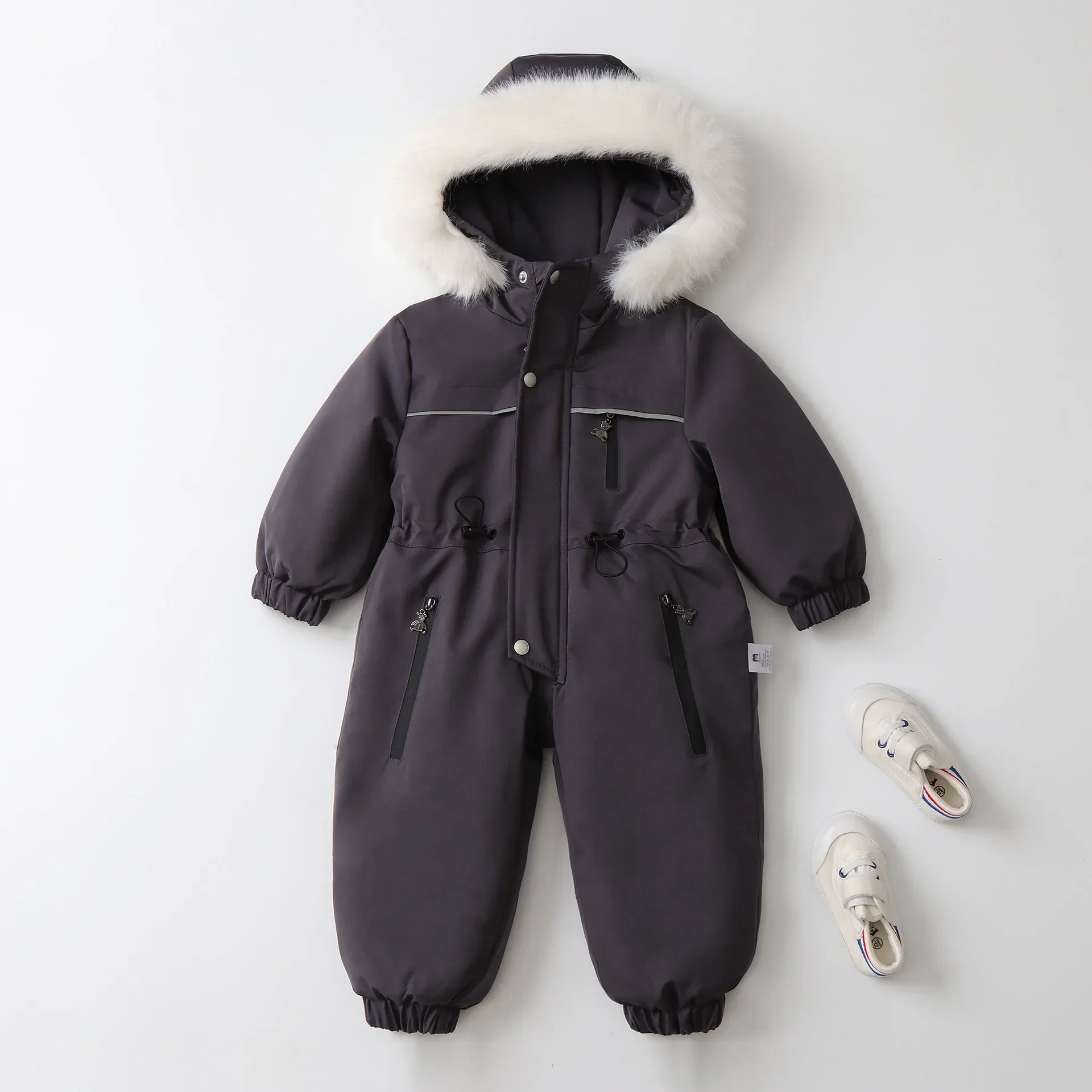 New Winter Children\'s Ski Suit  2-5 Y Kid\'s Thicken Fur Lining Hooded Overalls Boys Waterproof Jumpsuit Girls Warm Snowsuit