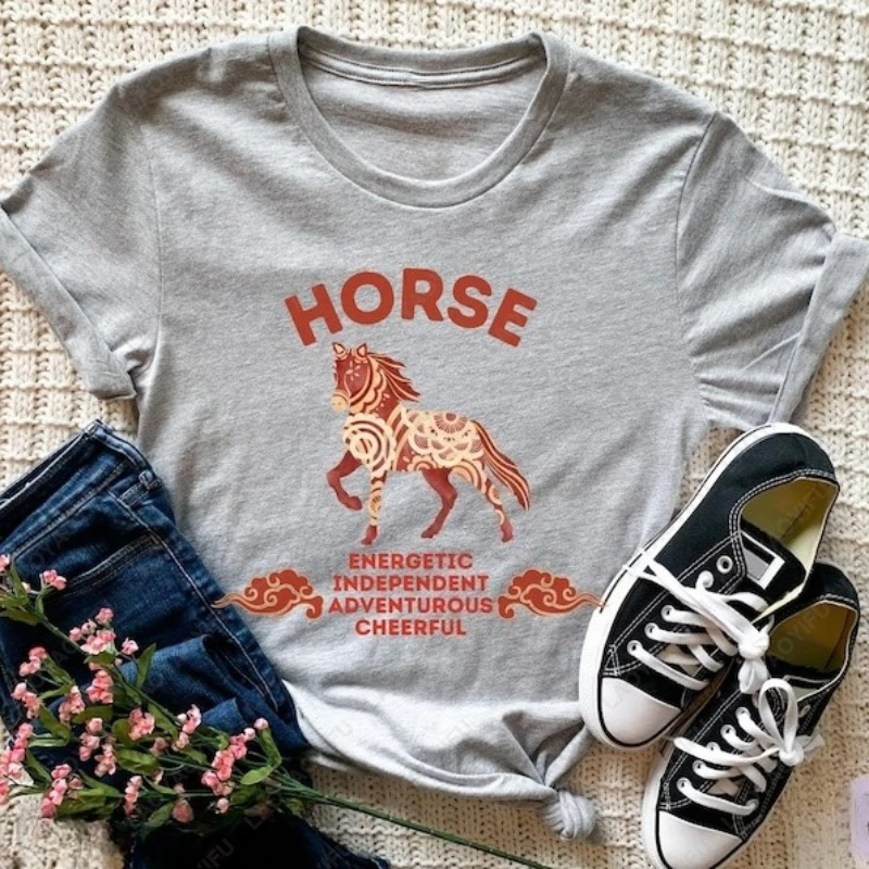 Year of the Horse Chinese Zodiac Astrology tshirt Lunar New Year Gift For Her Him men women cotton tops Cool Popular funny tees