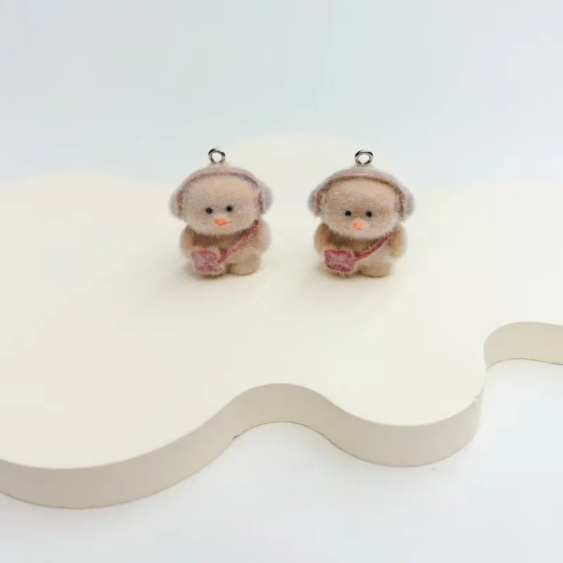 30pcs Cute flocking resin Headset duck Charms Cartoon animals doll pendant For Bag keychain Handmade DIY Jewelry Accessories