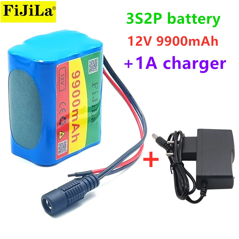 12V 3S2P KLUOSI Grande Capacidade 11.1V Bateria 9900mAh 12.6V Lithium Ion Battery Pack com BMS 5A para Lâmpada LED de Luz de Backup de Energia