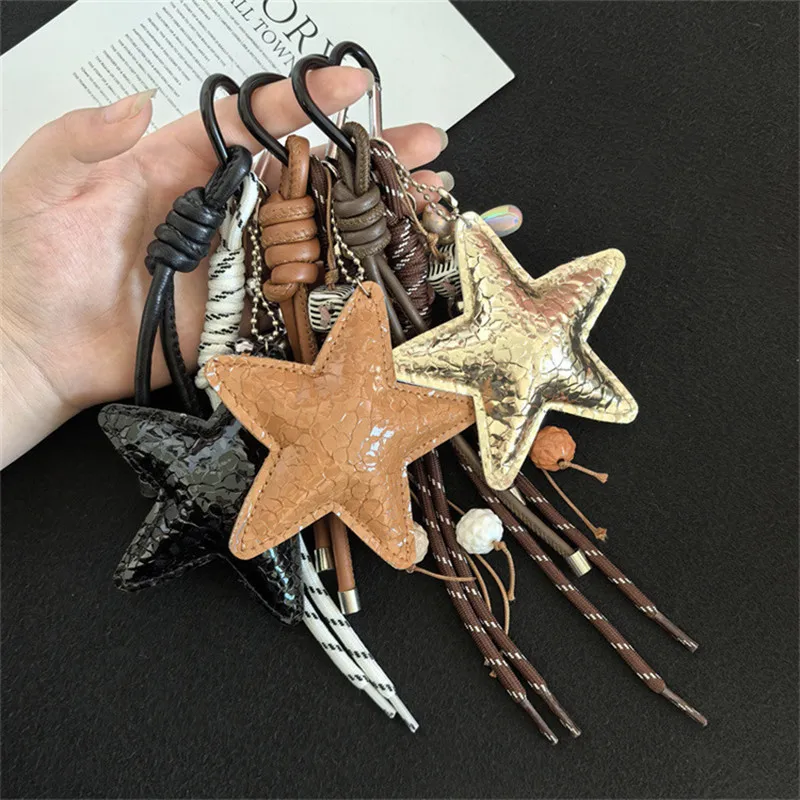 New Leather Star Bag Charm Cute  Balloon Dog Rainbow Decorative Keychain Fashion Braided Rope Bag Accessorie