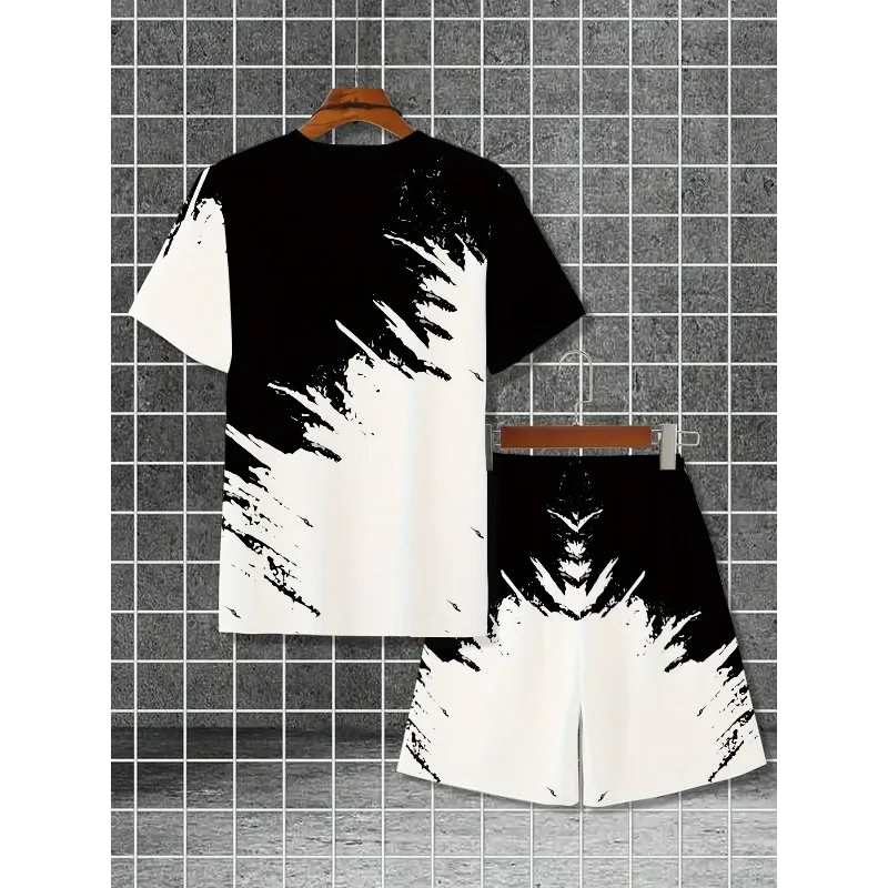 Summer 2025 3D Printed Casual Sports Set Breathable Outdoor Men's Round Neck Short Sleeved T-shirt Shorts Set