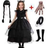 Gothic Style Costume Prom Dress for Girls 2024 Wensday Black Party Ball Gown Children Halloween Cosplay Adams Family Vestido