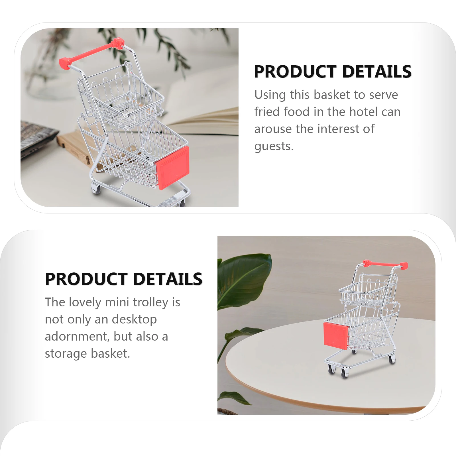 

Creative Mini Shopping Cart Food Serving Basket Hotel Snack Storage Trolley Double Layer Decorative Craft Photo Prop Simulation