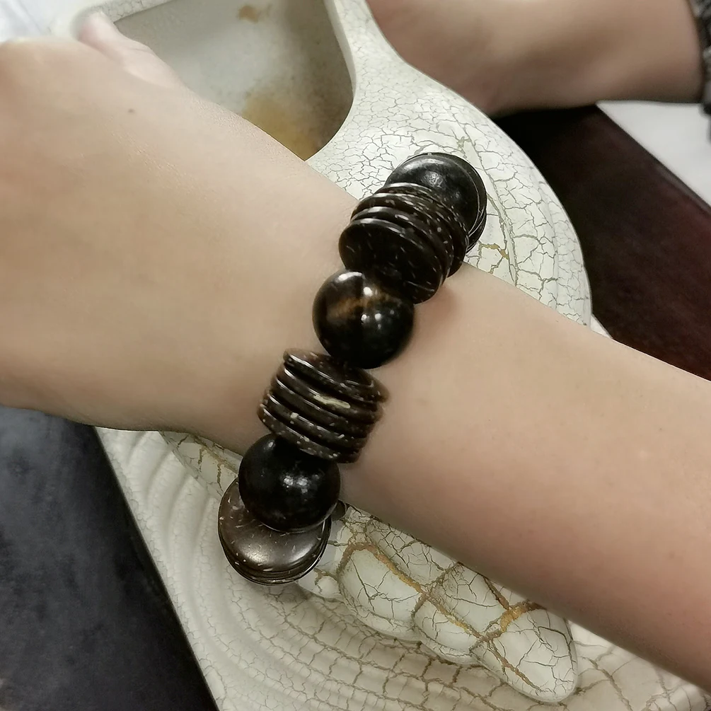 Handmade Brown Beads Bracelets Wooden Cuff Bracelet For Women Statement Bangles Wood Jewelry Fashion Accessories Bungee Cord