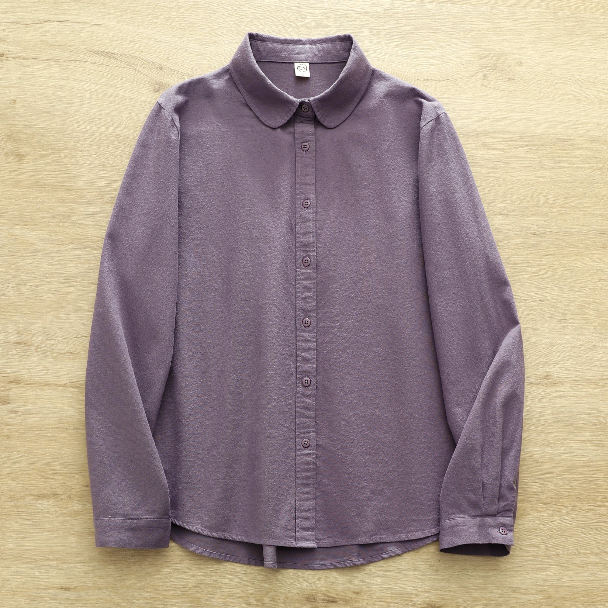 

High Quality Women 100% CottonYarn Blouse Shirt Polished Long-sleeved Lapal Collar Bottoming Soft Cozy Shirts Casual OL Blouses