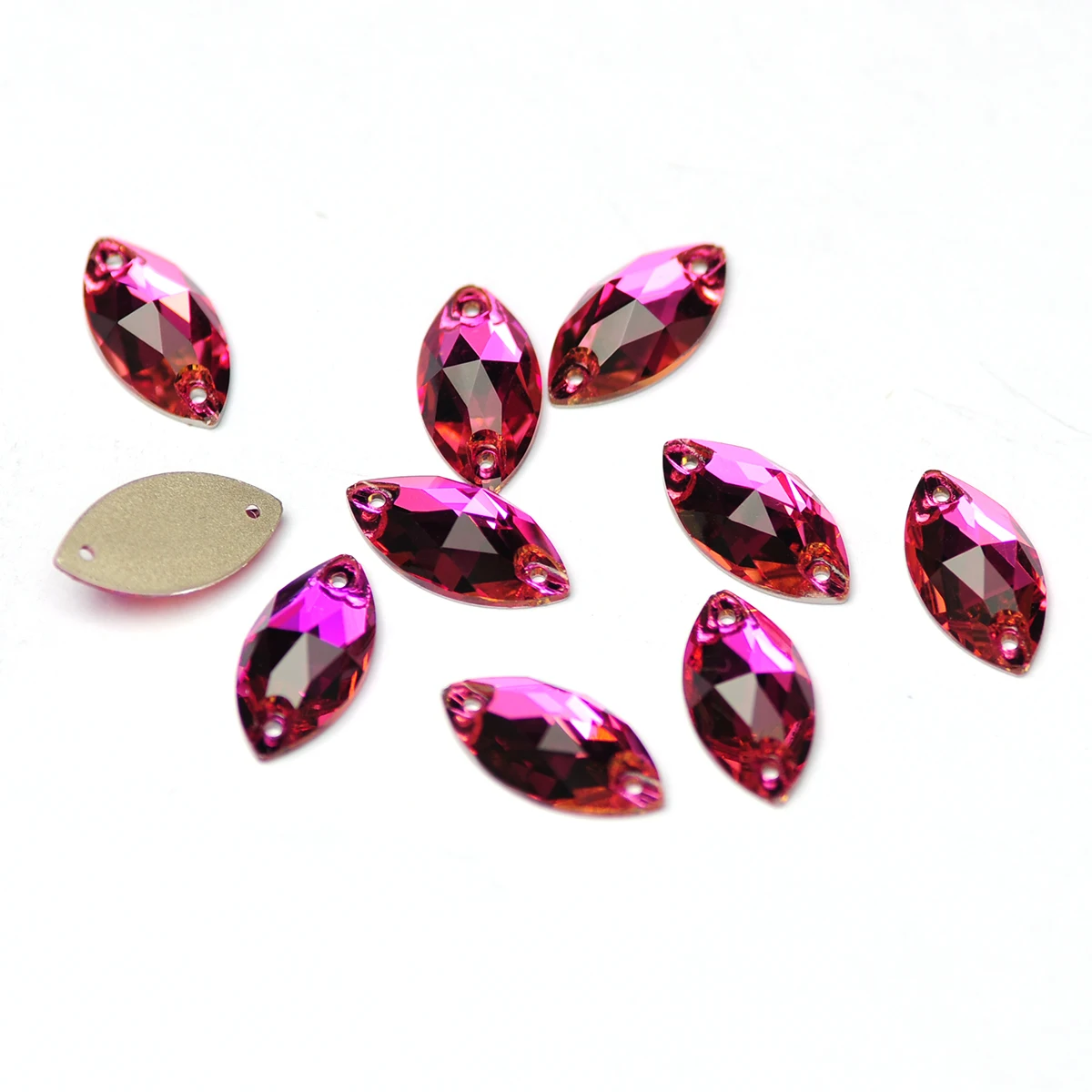 YANRUO 3223 Navette Fuchsia Flatback Rhinestones Sew on Glass Crystals Sewing Stones For Clothes