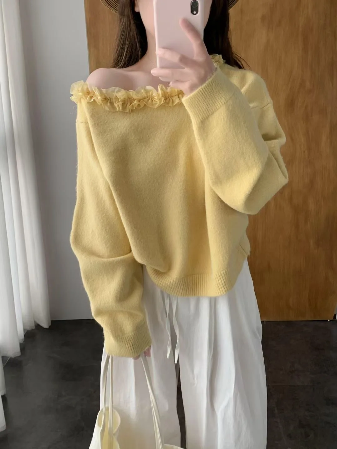 أوائل الخريف واحد الكشكشة الجلد ودية الراقية لينة محبوك سترة الحلو الرغبة النقية Sle أعلى المرأة Faion