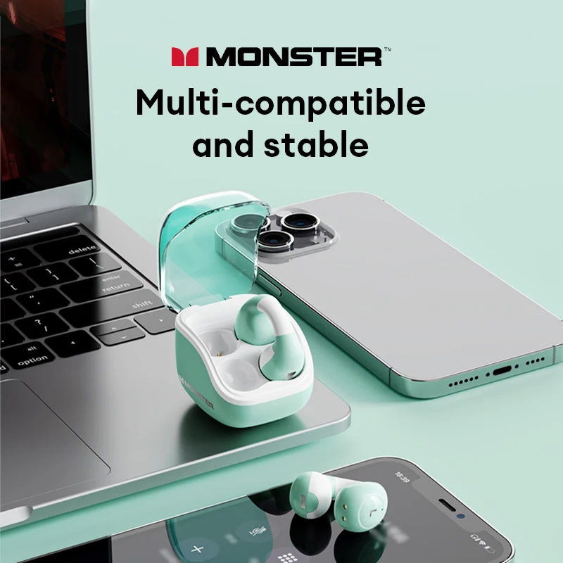 Новые наушники Monster XKT29 с зажимом для ушей, двухрежимные наушники с эргономичной резьбой, беспроводная гарнитура Bluetooth V5.4 с сенсорным управлением, наушники с низкой задержкой