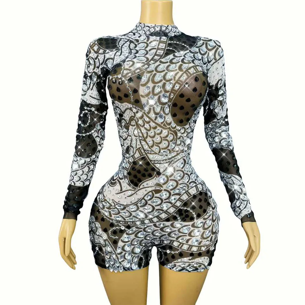 

Сексуальный сценический наряд с блестящими стразами, боди с ракушками и блестками, женский костюм для дня рождения, танцевального клуба, Vestido, сценический костюм для фотосессии