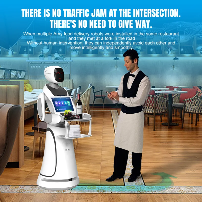 Efficient Dual Layer Tray Ultrasonic Sensor Voice Command Delivery Robot 40 Meter LiDAR Navigation 5KG Payload
