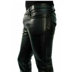 Mens Skinny Biker Leather Pants Fashion Faux Leather Motorcycle Trousers For Male Stage Club Wear