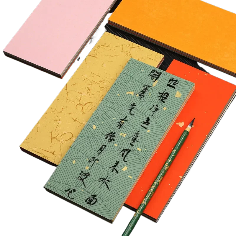 Hard Pen Letterhead Batik Xuan Paper Colorful Gilt Half Ripe Rice Paper Letterhead Chinese Brush Calligraphy Drawing Papel Arroz