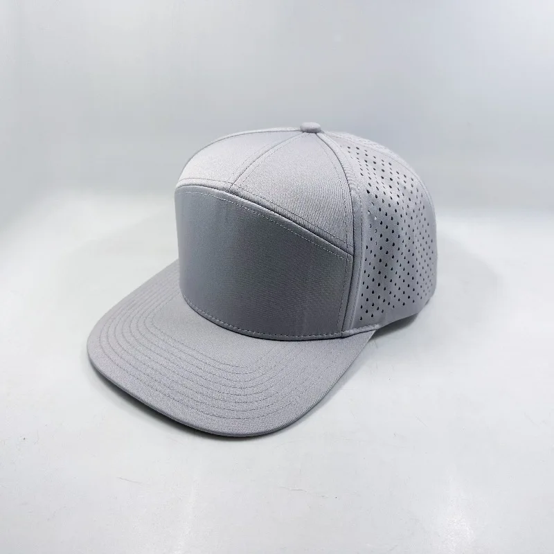 

New Style 7 Panel Laser Perforated Mesh Cap Waterproof Quick-Drying Flat Brim Snapback Baseball Hat