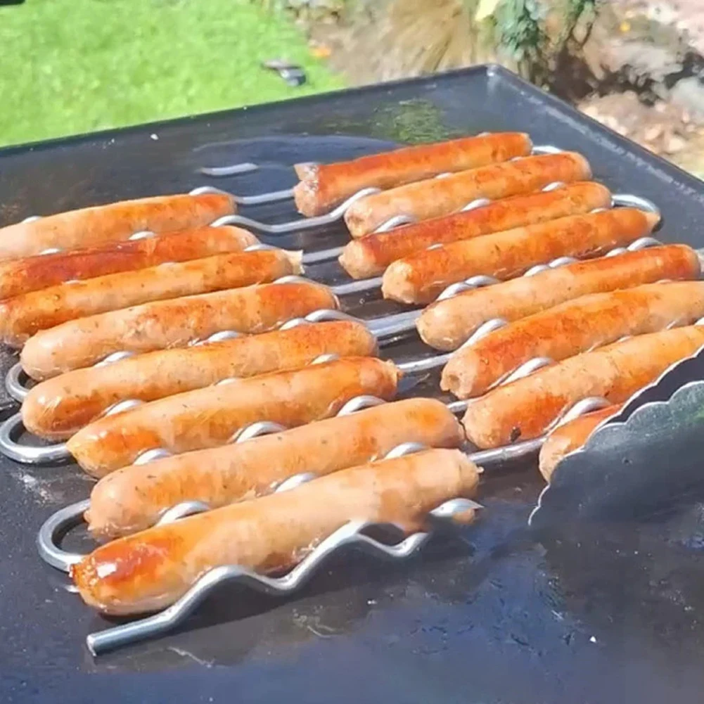 360° Rolling BBQ Sausage Roller Rack 30cm Stainless Steel Portable Hot Dog Roller Sausage Holder Kitchen Cooking Tool