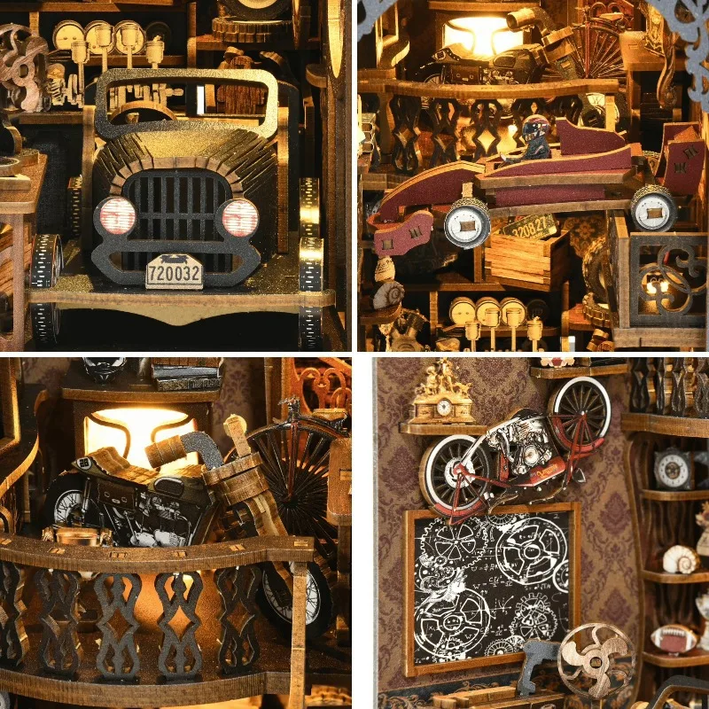 DIY Auto Museum Boek Nook Kit - Miniatuur Automodel 3D Puzzel Houten Assemblage Bouwstenen Speelgoed Cadeau
