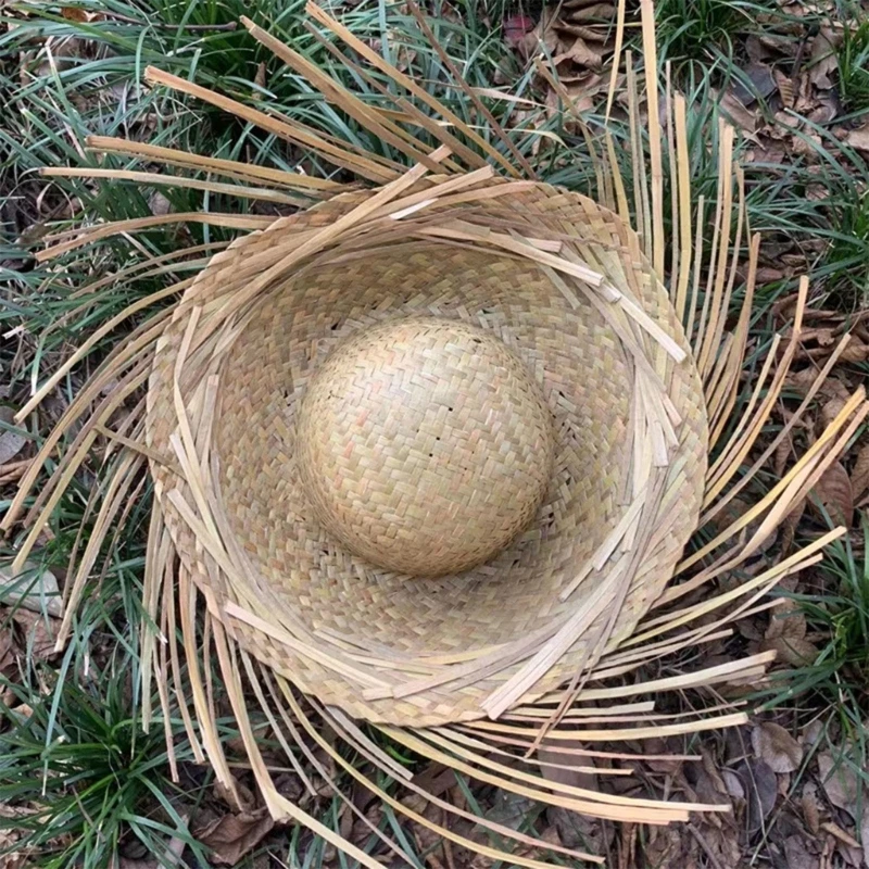 Mexicanos Sombrero Hat, Handmade Straw Hat, Hawaiian Styles Dress Up Props Straw Hat with Ripped Brim HXBA