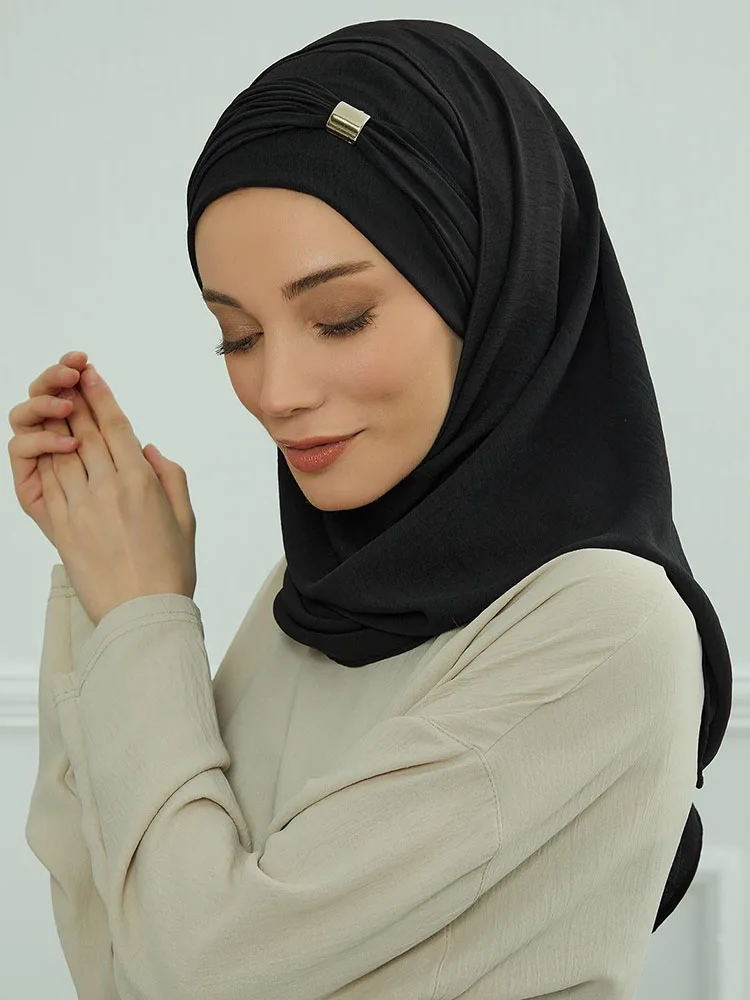 Inner Hijabs For Woman Long Muslim Scarf Shawl Plain Soft Turban Tie Head Wraps For Women Islamic Clothing