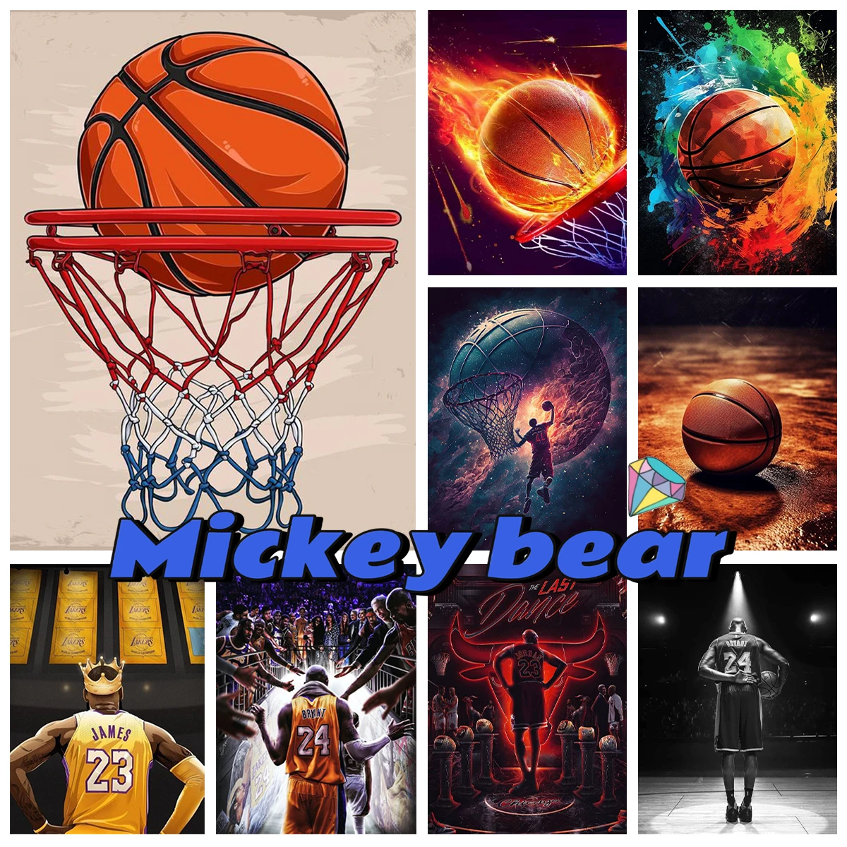 Basketball Diamond Painting Kit Basketball Star Mural DIY Diamond Embroidery Cross Stitch Adult Hand Gift J-James Home Decor