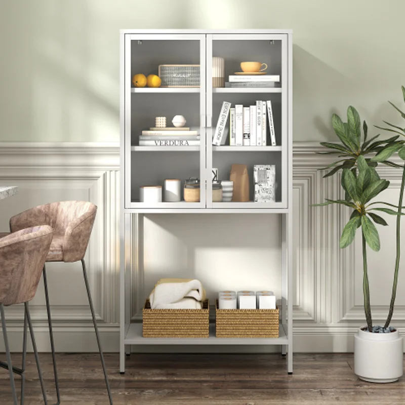 

Heavy Duty Metal Storage Cabinet, Display Storage Cabinet with Glass Doors and 2 Adjustable Shelves, Tall Bookcase Bookshelf