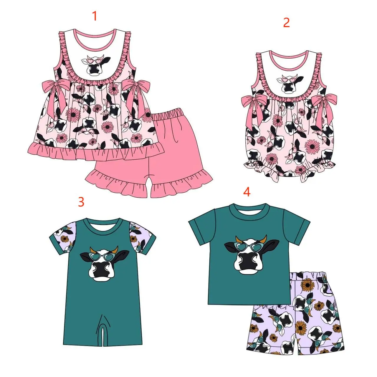 

Valentine's Day boutique children sets sleeveless lace bow cow sunglasses love printed shorts girls boys shorts set baby romper