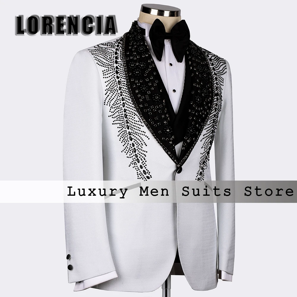 

Sparkly Rhinestone Male Suit 3 Pieces Single Breasted Wedding Tuxedos for Groom Customized Blazer Pants Vest trajes para hombre