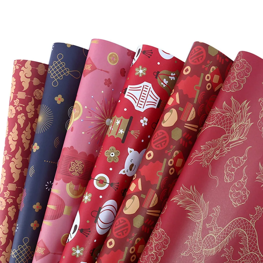ABFW Wrapping Paper Sheets Set of 6 ,Spring Festival Chinese New Year DIY Gift Red Wrapping Paper,70cm x 50cm