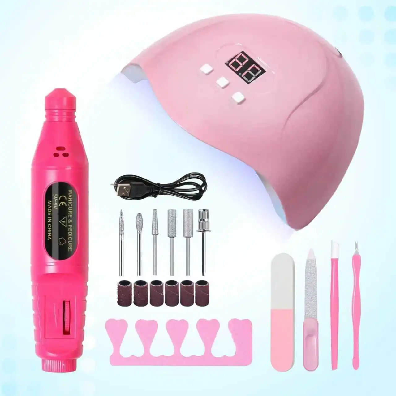 

Nail lamp kit, polishing pen, nail care accessory kit, handheld pen style sanding and polishing blocks, nail tools