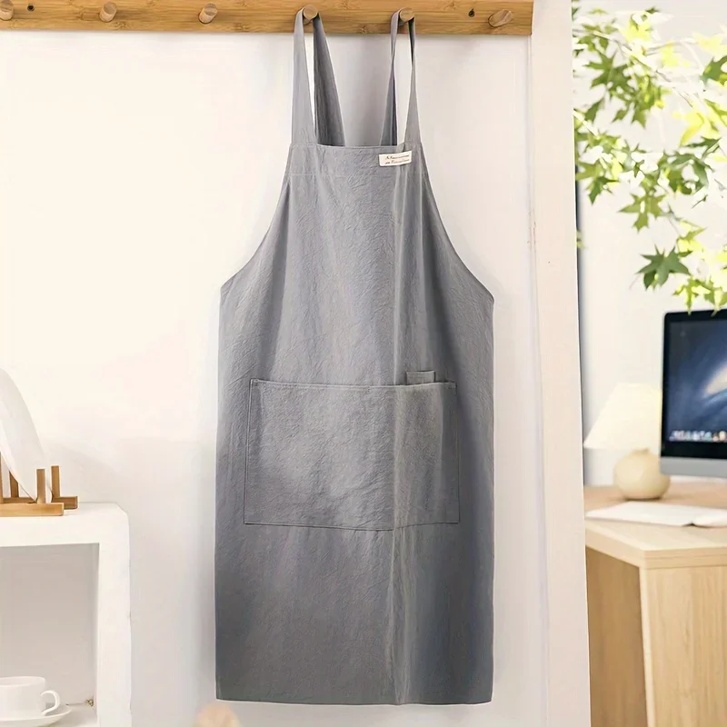 Women Japanese and Korean simple apron denim apron cotton and linen solid color blouse kitchen Florist coffee shop apron 5 Women Japanese and Korean simple apron denim apron cotton and linen solid color blouse kitchen Florist coffee shop apron 5