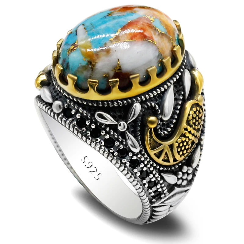 

Vintage Handmade Türkiye Handmade Ring for Men and Women Oysters Turquoise Punk Fashion Religion Muslim Islamic Jewelry