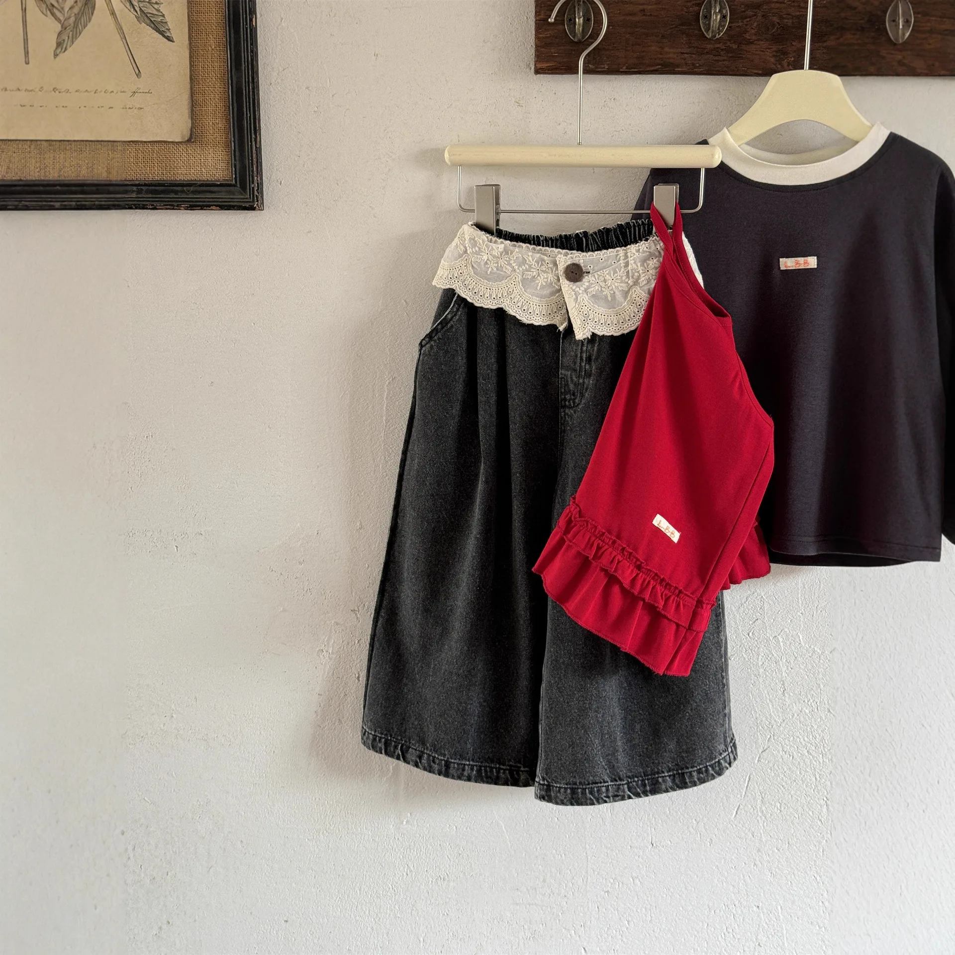 

Children Denim Pants 2025 Autumn New Korean Lace Jeans Elastic Lace Waist Baby Girl's Wide-leg Pant Jeans