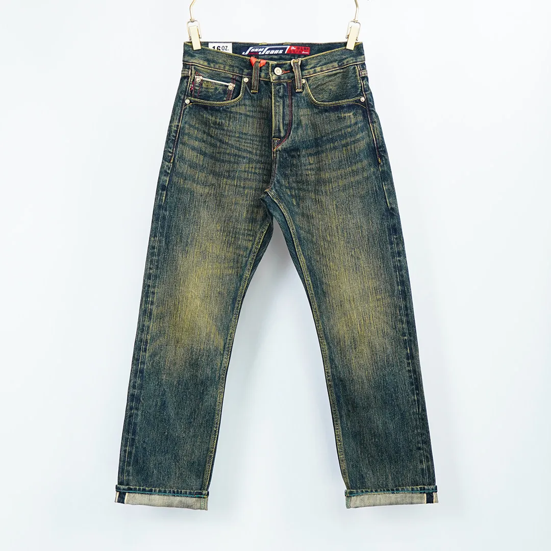 Emerald Green 16oz Selvedge Denim Jeans for Men American Vintage Regular Straight Leg Yellow Core 100% Cotton Yarn Heavyweight