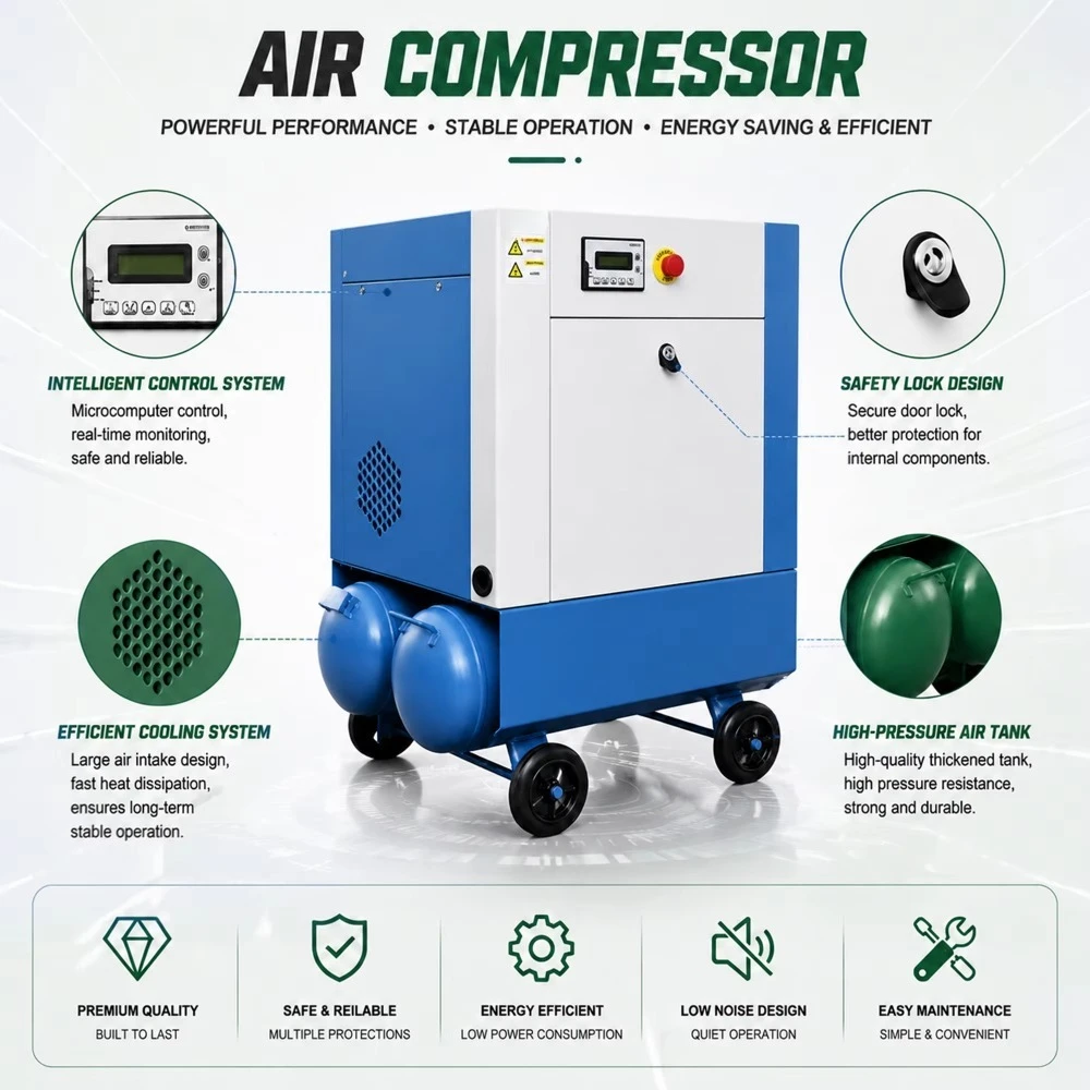 4kW Air Compressor 35L*2 Capacity Double Air Tanks Air Compressor for Hardware Derusting Sandblasting Process