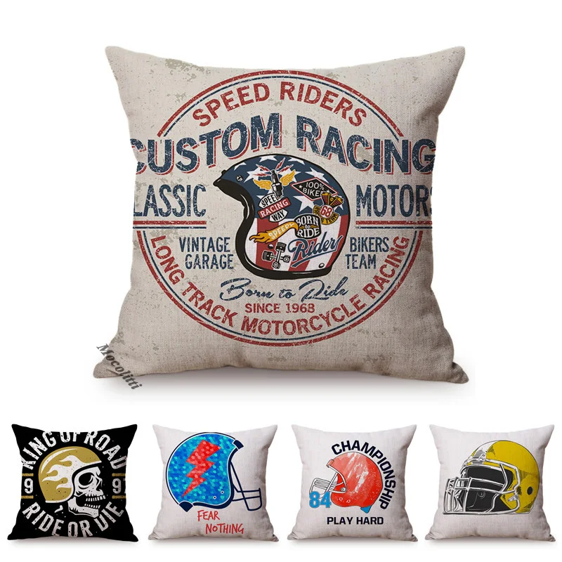 Modern Art Trooper Motorbike Helmet Rugby Poster Cotton Linen Home Decorative Sofa Throw Pillow Case Car Seat Cushion Cover