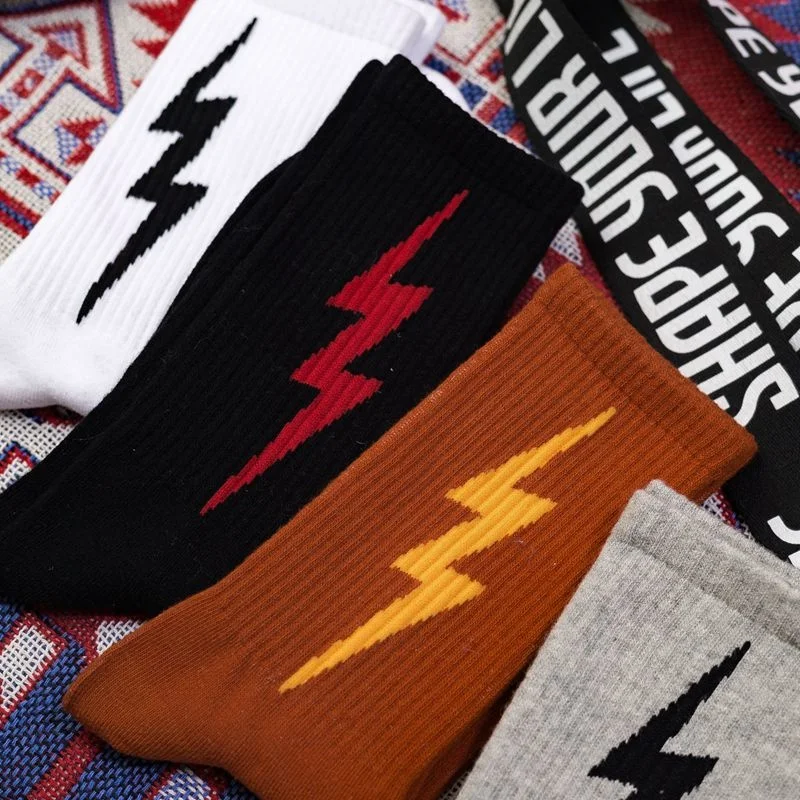2024 Lightning Stripe Hiphop Fashion Pattern Skateboard Men Skateboard Socks Cotton Socks Funny Unisex Harajuku Couple Socks Hip