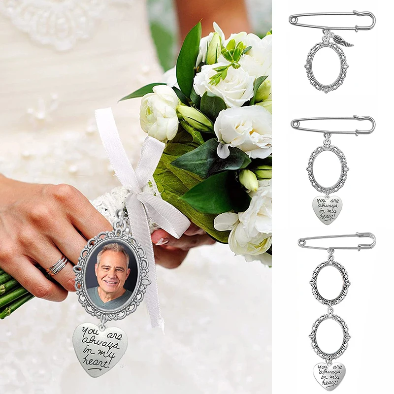 Wedding Bouquet DIY Pin Brooch Making Kit Lacy Frame Photo Charm Charm Oval Picture Frame With Pendant For Holiday Heart