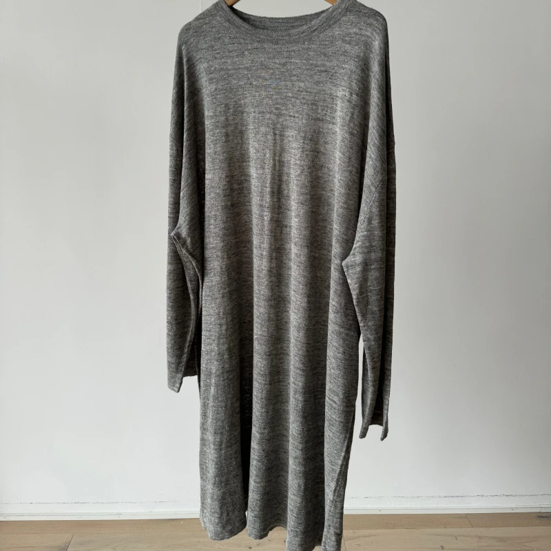 Imported European Linen Gray Slimming Long Dress