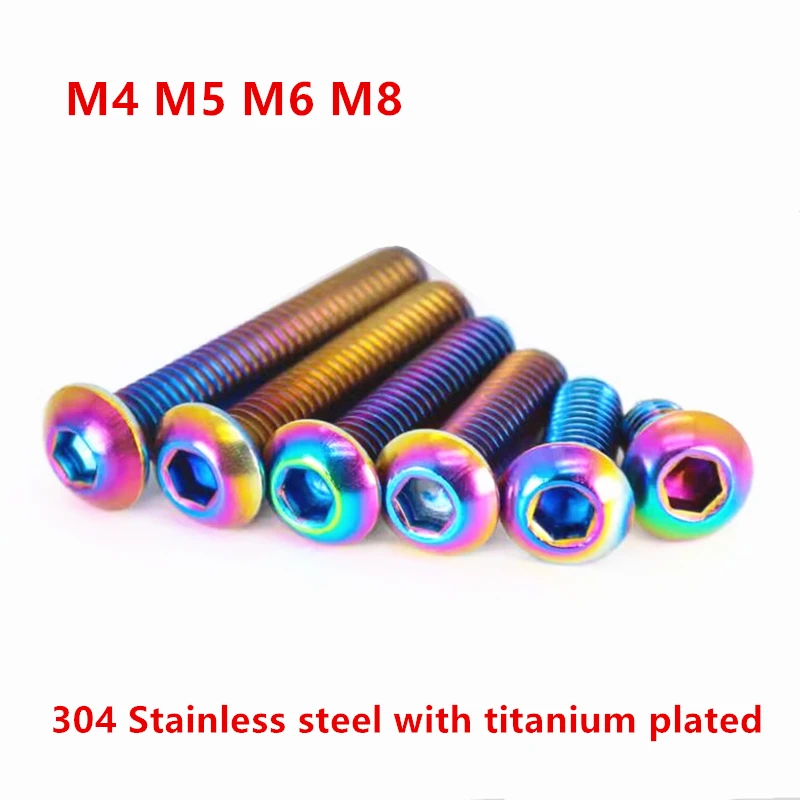 2pcs-10PCS ISO7380 304 stainless steel with titanium plated colourful  Half round pan head hex socket allen button head screw