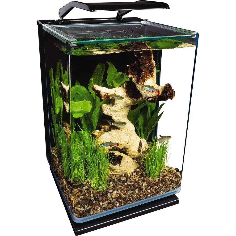 Portrait Glass LED Aquarium Kit 5 Gallons Hidden Filtration Black