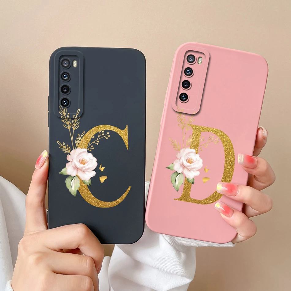 For Huawei Nova 7 Pro 7i 7SE Phone Case Rose 26 Letter Liquid Silicone Full Protection Cover For Huawei Nova7 7Pro 7 i SE Funda