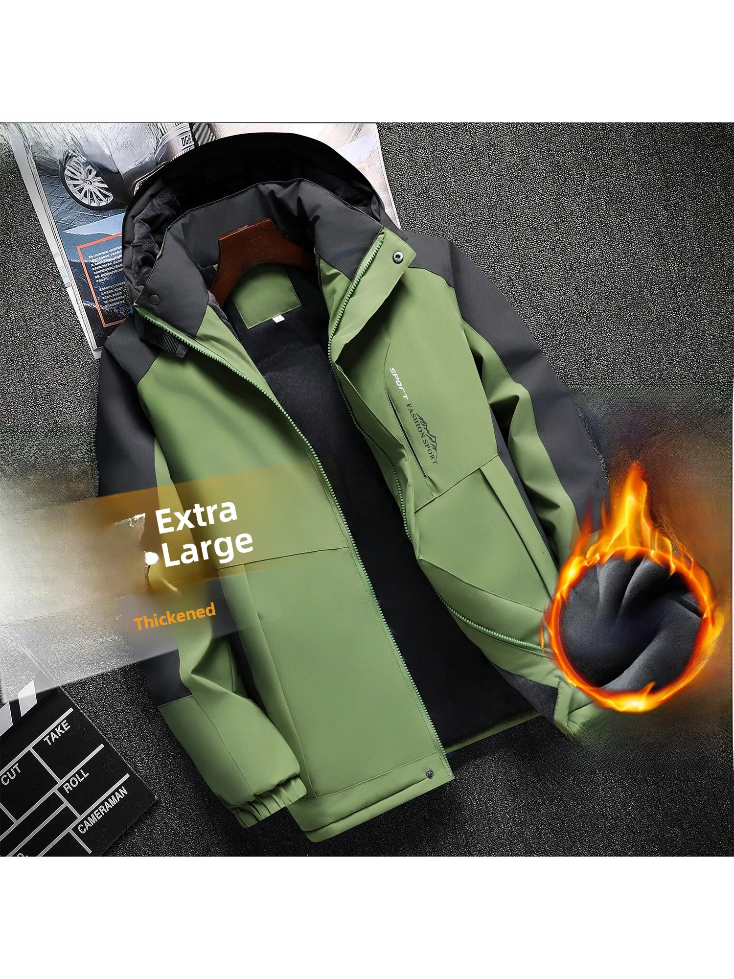 سترة رجالية سميكة من الصوف للخريف والشتاء، معطف قطني دافئ للسفر والعمل، ملابس أبوي مع قبعة قابلة للإزالة، مقاس قياسي بأكمام ط...