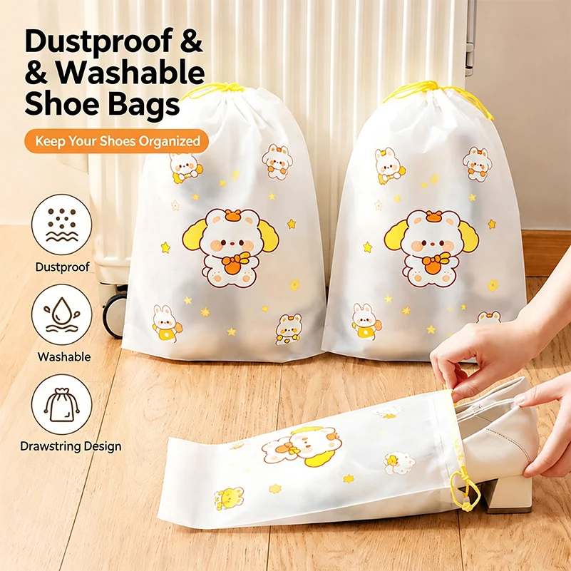 10pcs Frosted Semi-Transparent Enlarged And Thickened Clothing Packaging Travel Storage Bags with Drawstring Pocket