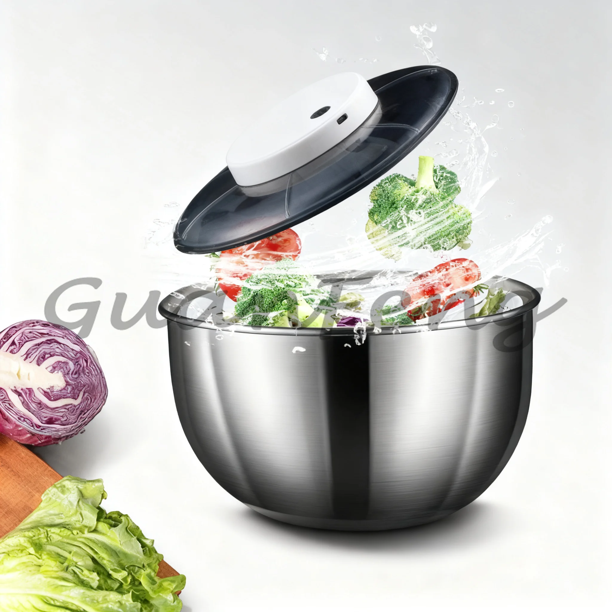 Stainless Steel Rechargeable Salad Spinner Dehydrator, Electric Rotary Dryer, Fruit Vegetable Cleaning & Dehydrating Equipment