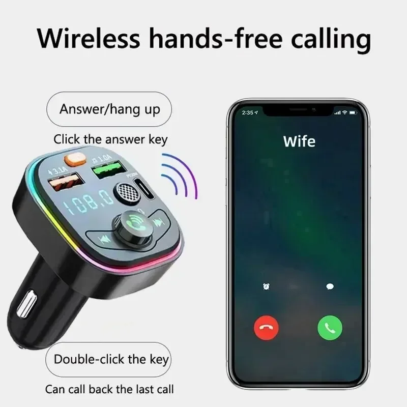 NEW Dual USB Type C Quick Charge Bluetooth 5.0 Car Fast Charger Hands-free Call  FM Transmitter MP3 Player Car Cigarette Lighter