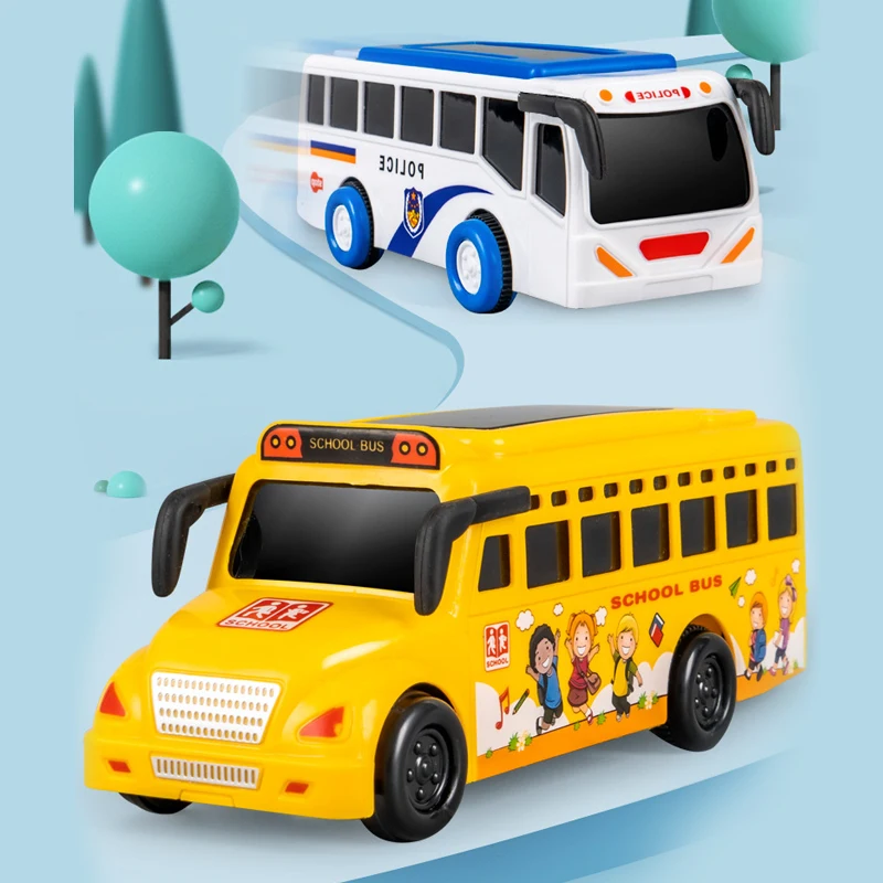 3D Light/Music Simulation School Bus/Police Car Bus Toy Car Model, Inertia Anti Drop Abs Children's Toy, XT213