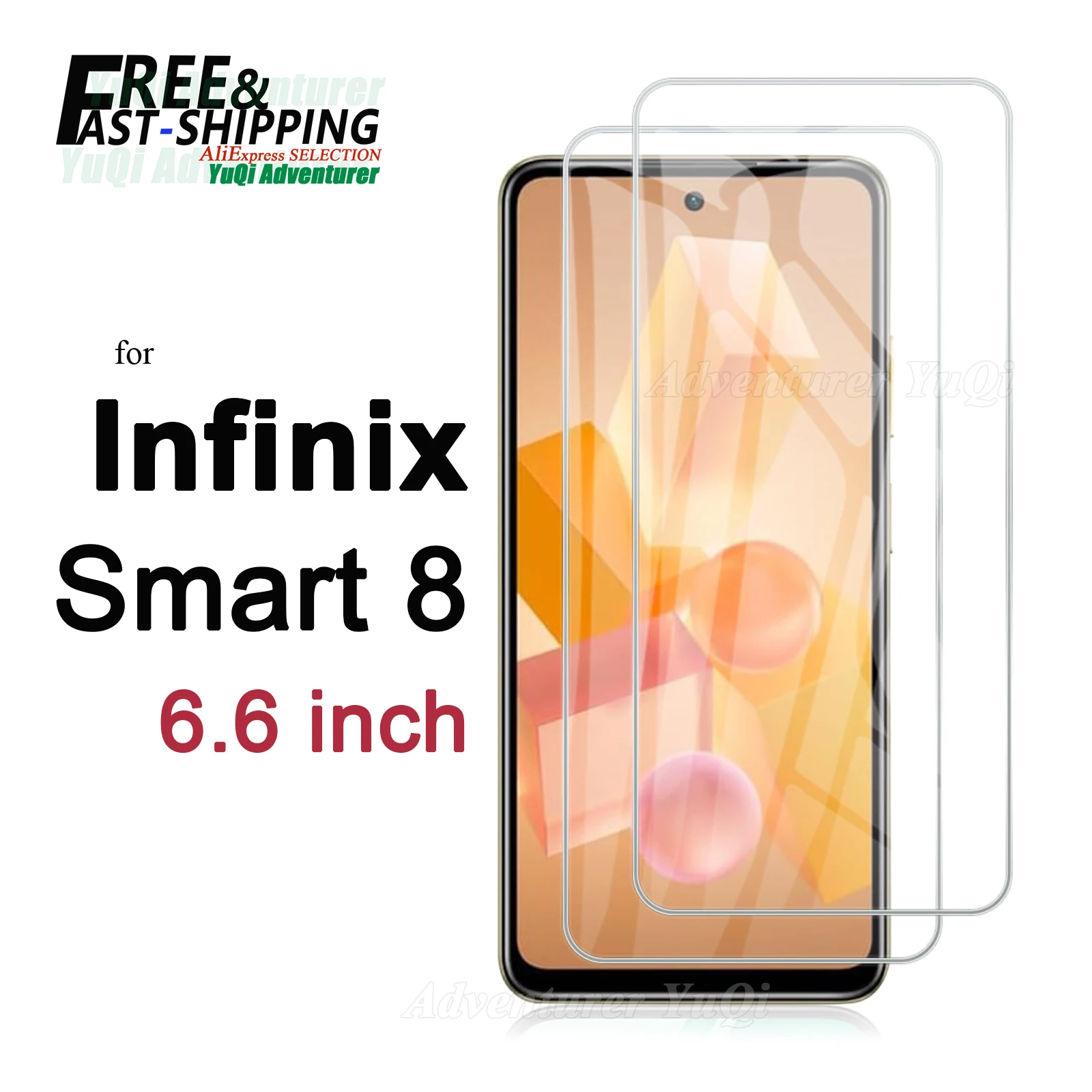 

Screen Protector For Infinix Smart 8 6.6 inch Tempered Glass HD Crystal Mica 9H Anti Scratch Case Friendly Transparent Clear